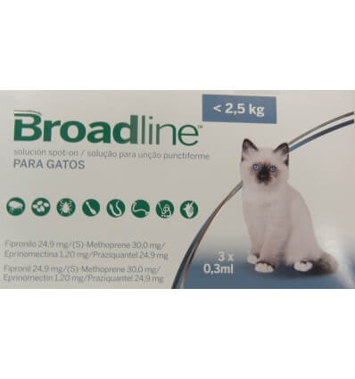Antiparasitario Broadline Spot On < 2,5 Kg para gatos 3 pipetas